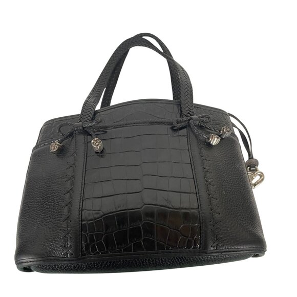 Brighton Black Leather Crocodile Print Embossed Satchel Bag - Picture 10 of 15